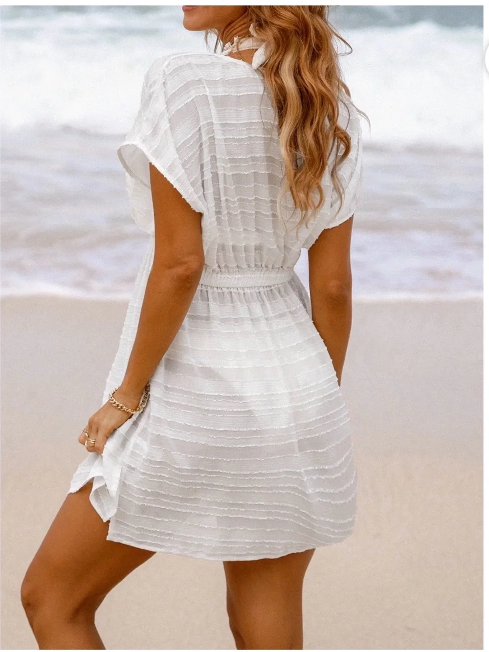 NEW White V-Neck Women’s Swim Cover-Up Dress s/m - Picture 2 of 8